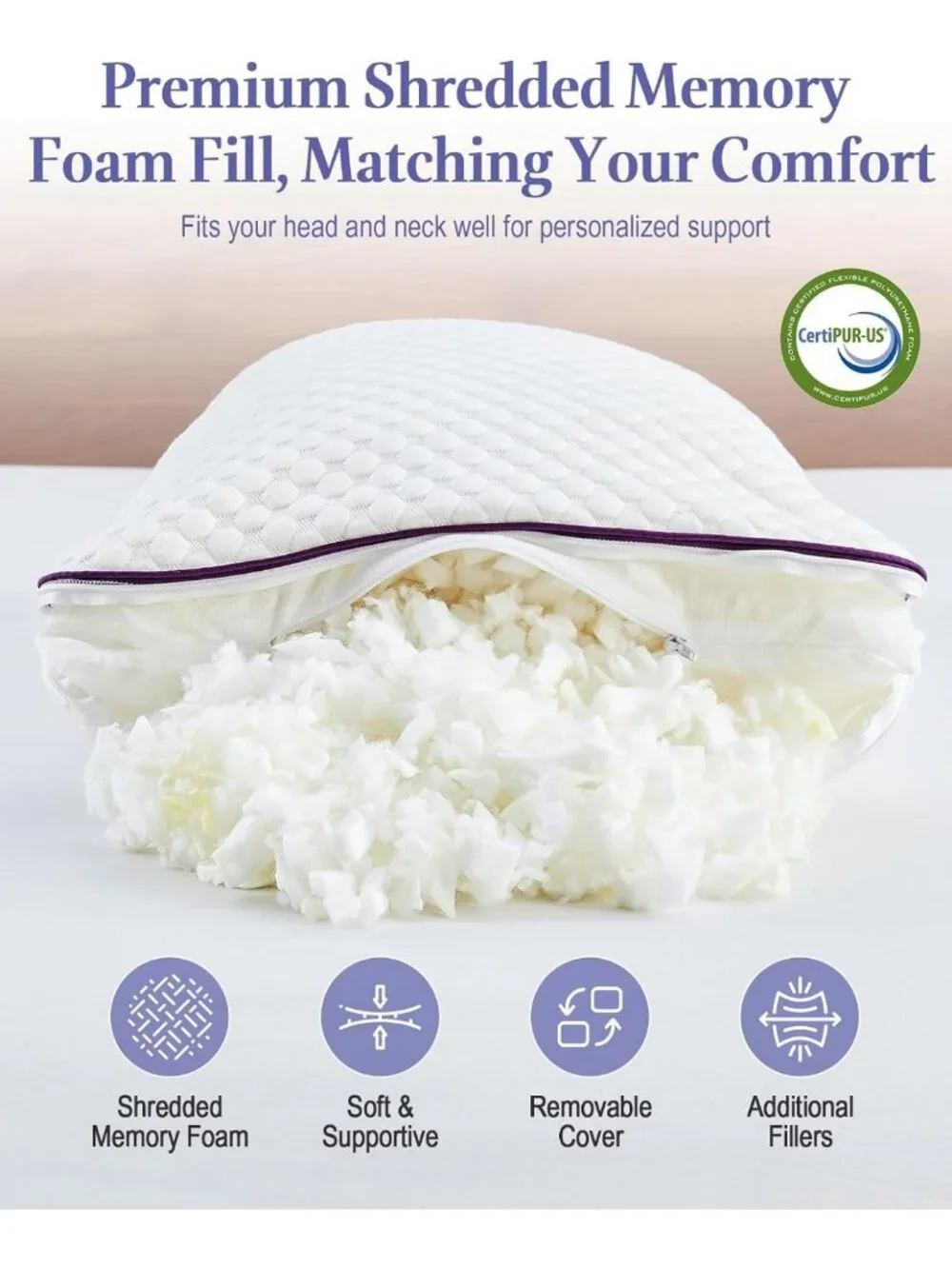 Adjustable Shredded Memory Foam Pillows Set of 2 - Queen Size Comfort & Support